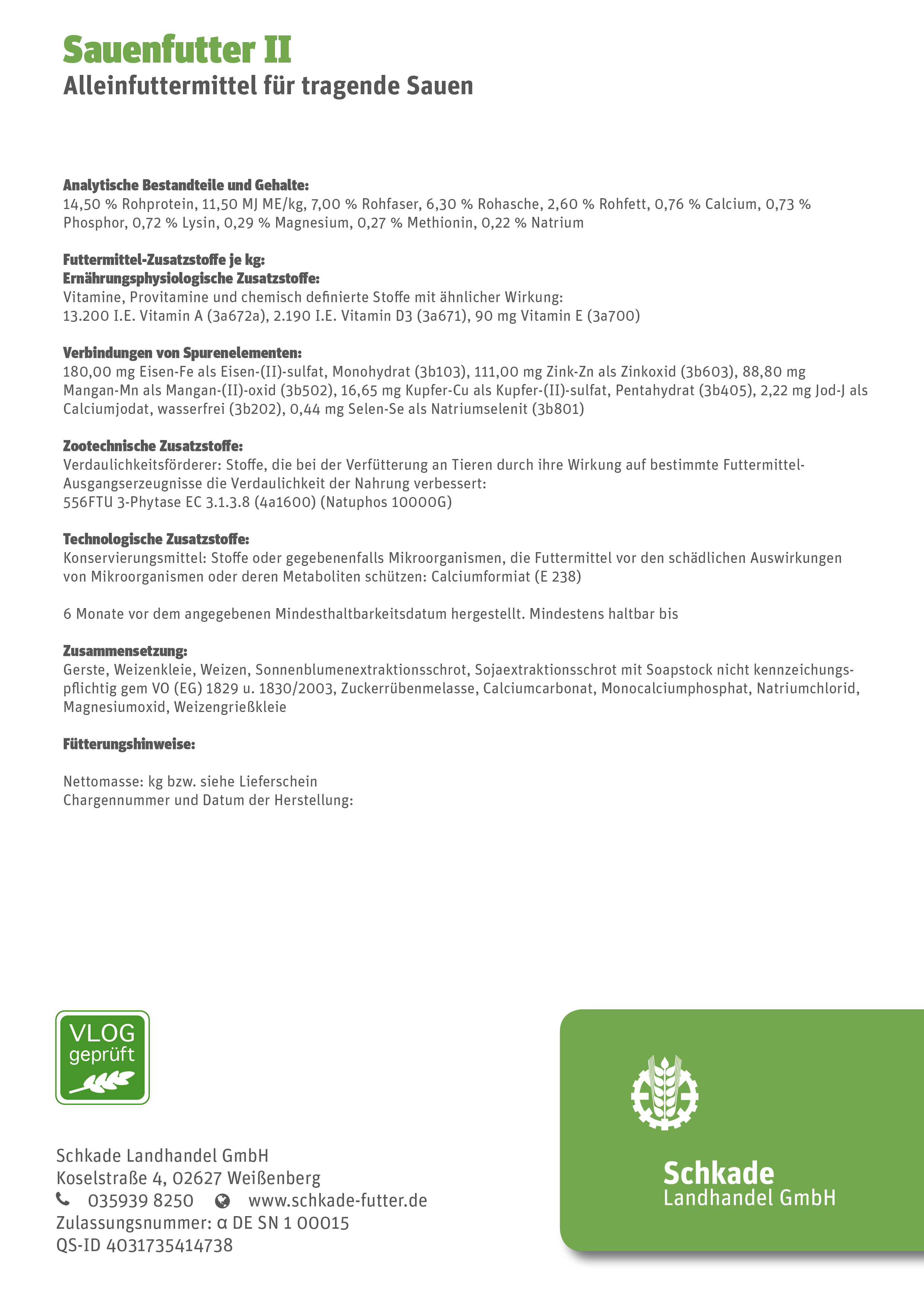 Alleinfutter für tragende Sauen (SF II)